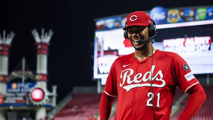 Sep 18, 2025; Cincinnati, Ohio, USA; Cincinnati Reds starting pitcher Hunter Greene (21) talks during a post game interview after the victory over the Chicago Cubs at Great American Ball Park. Mandatory Credit: Katie Stratman-Imagn Images Sep 18, 2025; Cincinnati, Ohio, USA; Cincinnati Reds starting pitcher Hunter Greene (21) talks during a post game interview after the victory over the Chicago Cubs at Great American Ball Park. Mandatory Credit: Katie Stratman-Imagn Images