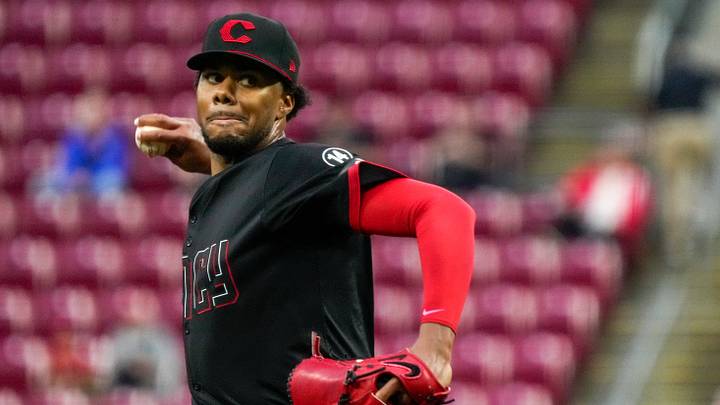 Cincinnati Reds pitcher Hunter Greene (21) throws a pitch in the first inning of the MLB National League game between the Cincinnati Reds and the Washington Nationals at Great American Ball Park in downtown Cincinnati on Friday, May 2, 2025. Cincinnati Reds pitcher Hunter Greene (21) throws a pitch in the first inning of the MLB National League game between the Cincinnati Reds and the Washington Nationals at Great American Ball Park in downtown Cincinnati on Friday, May 2, 2025.
