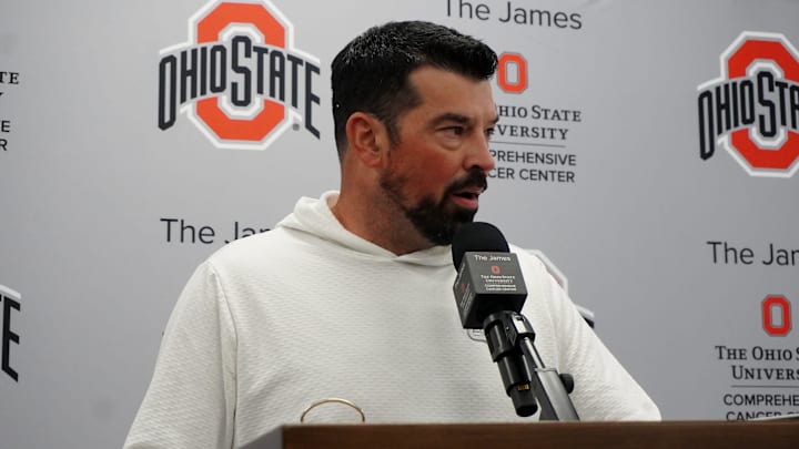 Ohio State football coach Ryan Day speaks at a press conference at the Woody Hayes Athletic Center on Oct. 7, 2025. Ohio State football coach Ryan Day speaks at a press conference at the Woody Hayes Athletic Center on Oct. 7, 2025.