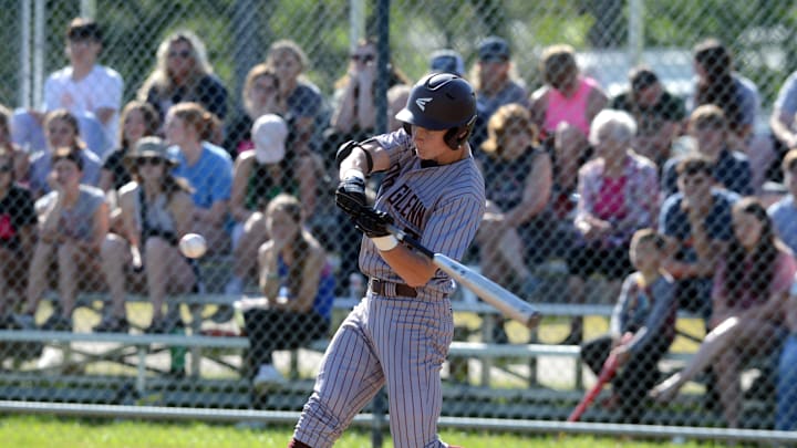 Colt Emerson, of John Glenn, takes a swing during a Division II sectional final against host Morgan on May 17, 2022, in McConnelsville. Emerson, a projected high pick in the upcoming MLB first-year player draft, earned first-team All-Ohio honors by the Ohio High School Baseball Coaches Association in 2022 and is back to lead an impressive contingent of local talent.