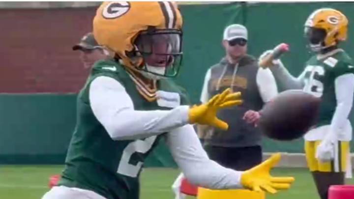 Green Bay Packers CB Brandon Cisse catches a pass during drills. Green Bay Packers CB Brandon Cisse catches a pass during drills.