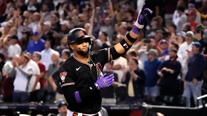 Oct 31, 2023; Phoenix, AZ, USA; Arizona Diamondbacks left fielder Lourdes Gurriel Jr. (12)