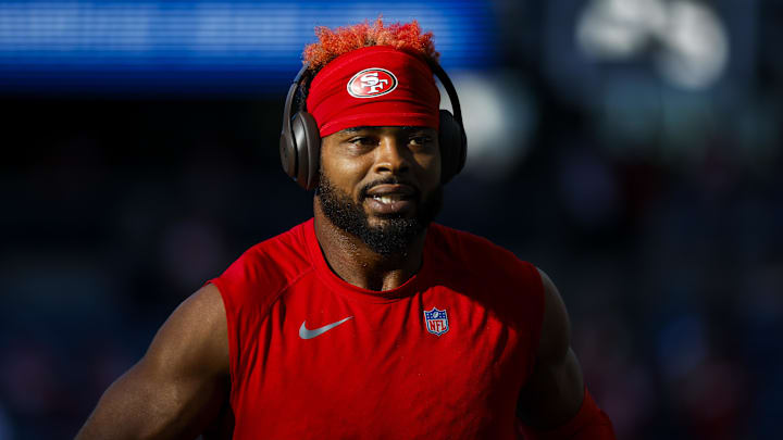 Oct 10, 2024; Seattle, Washington, USA; San Francisco 49ers wide receiver Jauan Jennings (15) returns to the locker room following early pregame warmups against the Seattle Seahawks at Lumen Field. Mandatory Credit: Joe Nicholson-Imagn Images