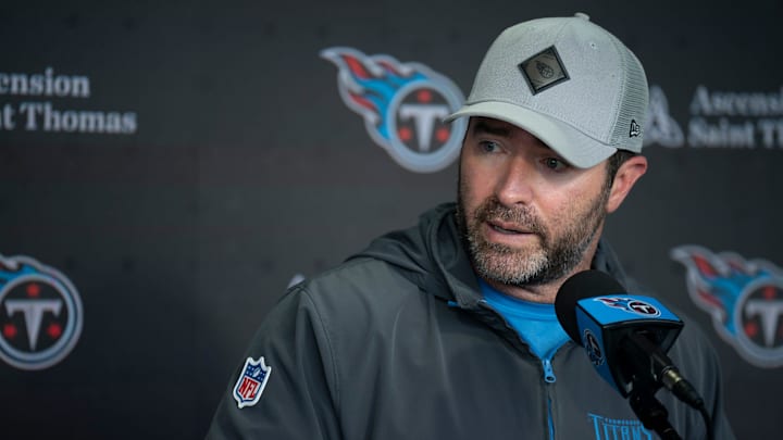 Tennessee Titans Head Coach Brian Callahan addresses the media before OTAs at Ascension Saint Thomas Sports Park in Nashville, Tenn., Wednesday, May 28, 2025.