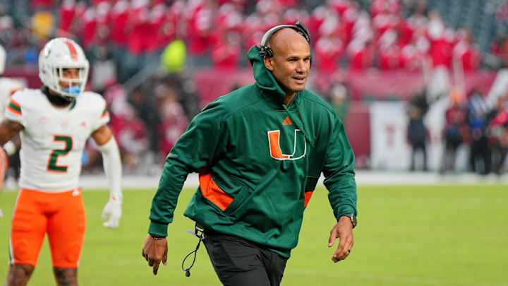Sep 23, 2023; Philadelphia, Pennsylvania, USA;  Miami Hurricanes defensive line coach Jason Taylor looks on in the second half against the Temple Owls at Lincoln Financial Field. Mandatory Credit: Andy Lewis-USA TODAY Sports