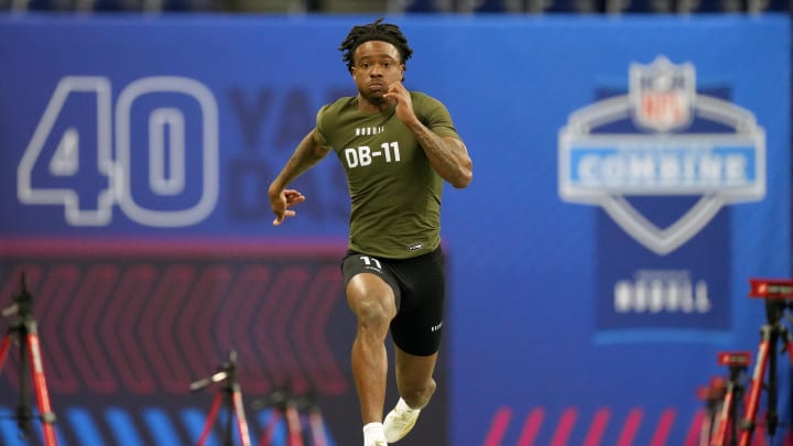 Mar 1, 2024; Indianapolis, IN, USA; Florida State defensive back Renardo Green (DB11) works out