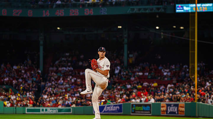 Sep 11, 2024; Boston, Massachusetts, USA; Boston Red Sox starting pitcher Nick Pivetta (37) throws a pitch against the Baltimore Orioles in the first inning at Fenway Park. Mandatory Credit: David Butler II-Imagn Images