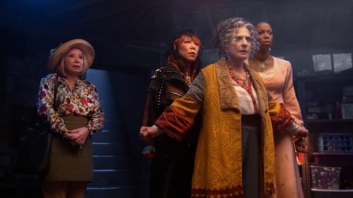 (L-R): Mrs. Hart/Sharon Davis (Debra Jo Rupp), Alice Wu-Gulliver (Ali Ahn), Lilia Calderu (Patti LuPone), and Jennifer Kale (Sasheer Zamata) in Marvel Television's AGATHA ALL ALONG, exclusively on Disney+. Photo by Chuck Zlotnick. © 2024 MARVEL.