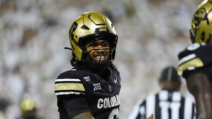 Aug 29, 2025; Boulder, Colorado, USA; Colorado Buffaloes quarterback Kaidon Salter (3) reacts in the fourth quarter against the Georgia Tech Yellow Jackets at Folsom Field.