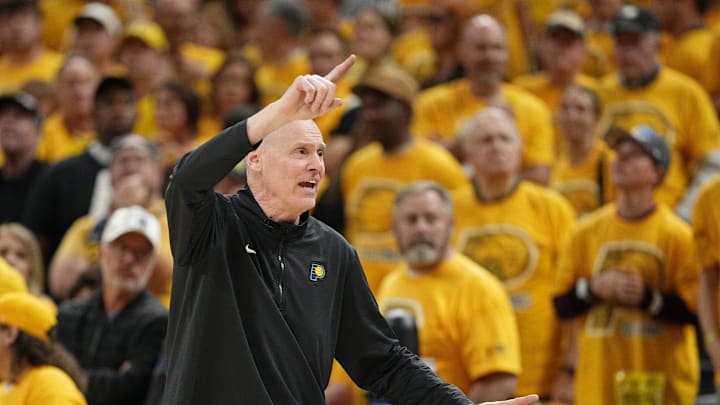 Jun 13, 2025; Indianapolis, Indiana, USA; Indiana Pacers head coach Rick Carlisle directs players during the second half during game four of the 2025 NBA Finals at Gainbridge Fieldhouse. Mandatory Credit: Kyle Terada-Imagn Images Jun 13, 2025; Indianapolis, Indiana, USA; Indiana Pacers head coach Rick Carlisle directs players during the second half during game four of the 2025 NBA Finals at Gainbridge Fieldhouse. Mandatory Credit: Kyle Terada-Imagn Images