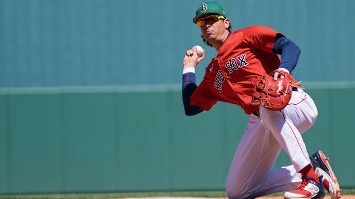 Mar 17, 2025; Fort Myers, Florida, USA; Boston Red Sox first baseman Triston Casas (36) throws the ball to first for the out during the third inning of their game against the Baltimore Orioles at JetBlue Park at Fenway South. Mandatory Credit: Chris Tilley-Imagn Images Mar 17, 2025; Fort Myers, Florida, USA; Boston Red Sox first baseman Triston Casas (36) throws the ball to first for the out during the third inning of their game against the Baltimore Orioles at JetBlue Park at Fenway South. Mandatory Credit: Chris Tilley-Imagn Images