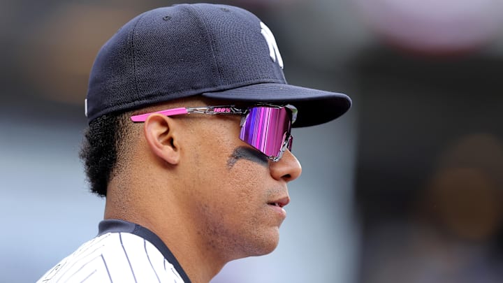 New York Yankees right fielder Juan Soto (22) during the eighth inning against the Toronto Blue Jays at Yankee Stadium on April 5.