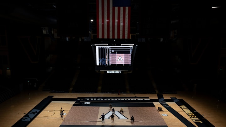 The Taraflex volleyball floor is laid out for the upcoming Vanderbilt season at Memorial Gym in Nashville, Tenn., Wednesday, Aug. 13, 2025.