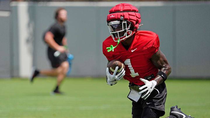 Georgia running back Zachariah Branch (1) at the first day of fall practice in Athens, Georgia, on Thursday, July 31, 2025. Georgia running back Zachariah Branch (1) at the first day of fall practice in Athens, Georgia, on Thursday, July 31, 2025.