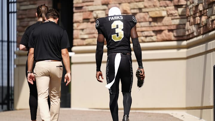 Sep 6, 2025; Boulder, Colorado, USA; Colorado Buffaloes defensive back Teen Parks (3) Folsom Field during the first half against the Delaware Fightin Blue Hens. Mandatory Credit: Ron Chenoy-Imagn Images Sep 6, 2025; Boulder, Colorado, USA; Colorado Buffaloes defensive back Teen Parks (3) Folsom Field during the first half against the Delaware Fightin Blue Hens. Mandatory Credit: Ron Chenoy-Imagn Images