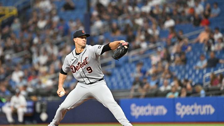 Jun 2, 2026; St. Petersburg, Florida, USA; Detroit Tigers starting pitcher Jack Flaherty (9) throws a pitch in the first inning against the Tampa Bay Rays at Tropicana Field. Mandatory Credit: Jonathan Dyer-Imagn Images Jun 2, 2026; St. Petersburg, Florida, USA; Detroit Tigers starting pitcher Jack Flaherty (9) throws a pitch in the first inning against the Tampa Bay Rays at Tropicana Field. Mandatory Credit: Jonathan Dyer-Imagn Images
