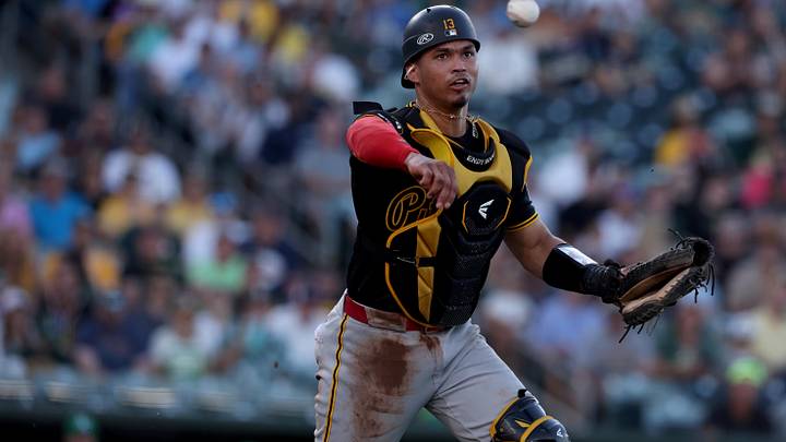 Jun 15, 2026; West Sacramento, California, USA; Pittsburgh Pirates catcher Endy Rodriguez (13) throws to first base for an out against the Athletics during the second inning at Sutter Health Park. Mandatory Credit: Dennis Lee-Imagn Images Jun 15, 2026; West Sacramento, California, USA; Pittsburgh Pirates catcher Endy Rodriguez (13) throws to first base for an out against the Athletics during the second inning at Sutter Health Park. Mandatory Credit: Dennis Lee-Imagn Images