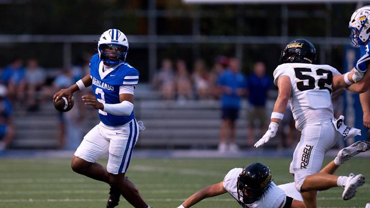 Highlands quarterback Bryce Armstrong (2) scrambles with the ball during the football game between Highlands High School and Boyle County High School at David Cecil Memorial Stadium in Fort Thomas, Ky., on Friday, September 11, 2026.