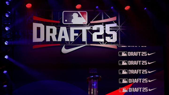 Jul 13, 2025; Atlanta, GA, USA; A general view of the stage before the MLB Draft at The Coca-Cola Roxy. Mandatory Credit: Brett Davis-Imagn Images