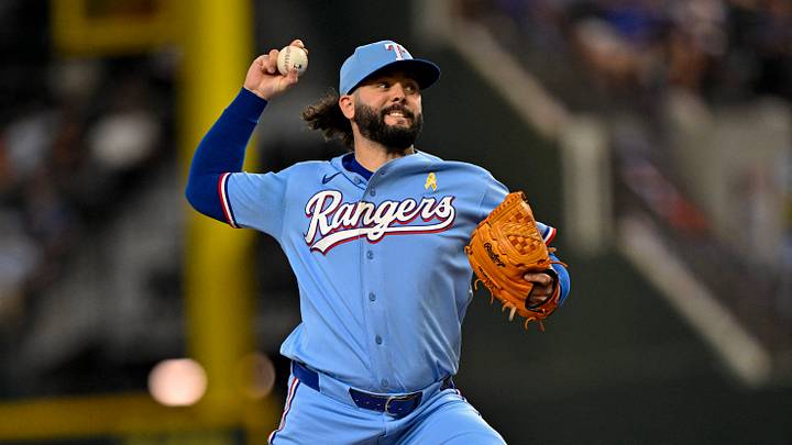 Sep 6, 2026; Arlington, Texas, USA; Texas Rangers relief pitcher Jakob Junis (16) pitches against the Tampa Bay Rays during the ninth inning at Globe Life Field. Mandatory Credit: Jerome Miron-Imagn Images