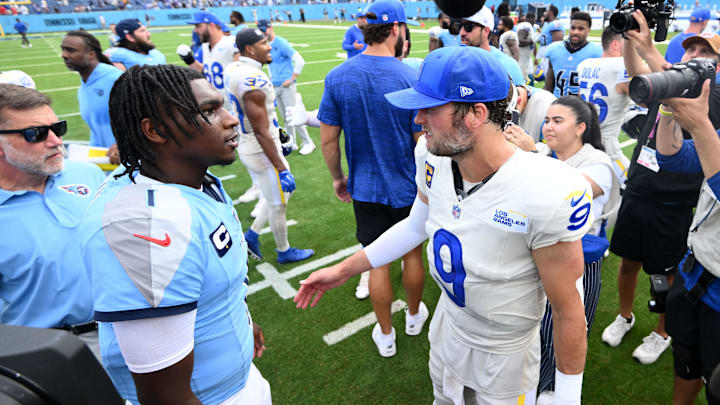 Rams QB Matthew Stafford was clearly impressed with the Titans' Cam Ward after L.A. beat Tennessee on Sunday.