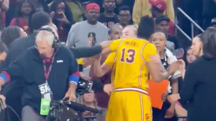USC's Rayah Marshall had to be held back by an assistant coach after USC's win over Mississippi State. 