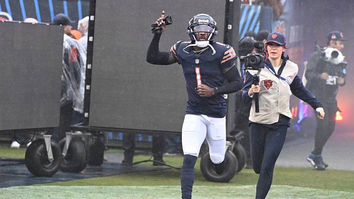 Sep 20, 2026; Chicago, Illinois, USA; Chicago Bears cornerback Jaylon Johnson (1) runs onto the field before the game against the Minnesota Vikings at Soldier Field. Mandatory Credit: Matt Marton-Imagn Images