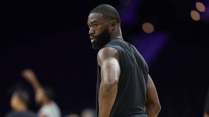 Philadelphia 76ers guard Jaylen Brown before a game against the New York Knicks at Xfinity Mobile Arena on Oct. 5, 2026.