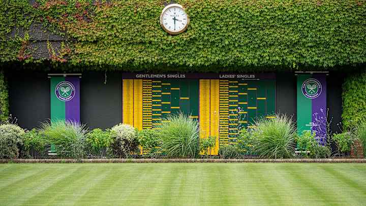View of the Order of Play boards shown during the Wimbledon Championships.