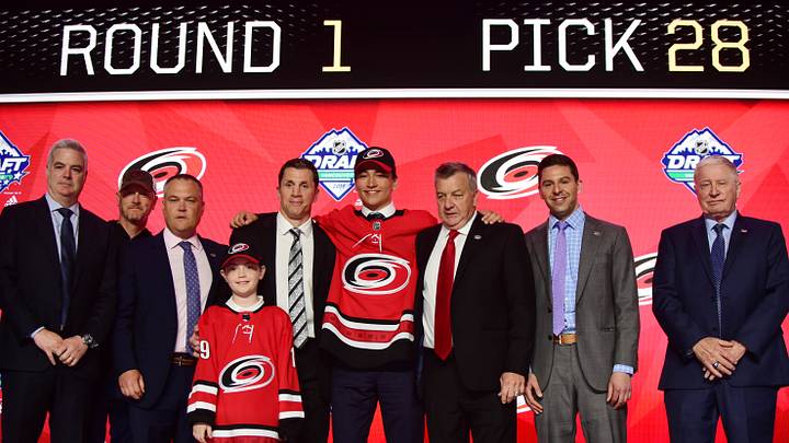 Jun 21, 2019; Vancouver, BC, Canada;  Ryan Suzuki after being selected as the number twenty-eight overall pick to the Carolina Hurricanes in the first round of the 2019 NHL Draft at Rogers Arena. Mandatory Credit: Anne-Marie Sorvin-USA TODAY Sports