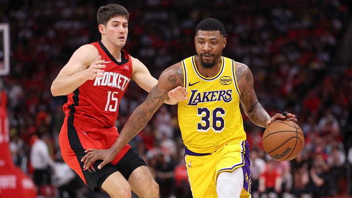 Apr 24, 2026; Houston, Texas, USA; Los Angeles Lakers guard Marcus Smart (36) drives with the ball as Houston Rockets guard Reed Sheppard (15) defends during the fourth quarter during game three of the first round of the 2026 NBA Playoffs at Toyota Center. Mandatory Credit: Troy Taormina-Imagn Images Apr 24, 2026; Houston, Texas, USA; Los Angeles Lakers guard Marcus Smart (36) drives with the ball as Houston Rockets guard Reed Sheppard (15) defends during the fourth quarter during game three of the first round of the 2026 NBA Playoffs at Toyota Center. Mandatory Credit: Troy Taormina-Imagn Images