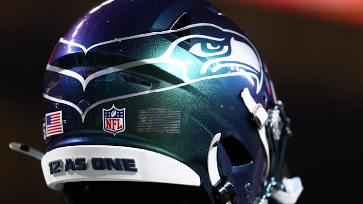 Dec 18, 2025; Seattle, Washington, USA; Detail view of the Seattle Seahawks helmet before the game against the Los Angeles Rams at Lumen Field. Mandatory Credit: Kevin Ng-Imagn Images Dec 18, 2025; Seattle, Washington, USA; Detail view of the Seattle Seahawks helmet before the game against the Los Angeles Rams at Lumen Field. Mandatory Credit: Kevin Ng-Imagn Images