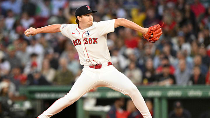 Jun 2, 2025; Boston, Massachusetts, USA; Boston Red Sox pitcher Hunter Dobbins (73) pitches against the Los Angeles Angels during the fourth inning at Fenway Park. Mandatory Credit: Brian Fluharty-Imagn Images