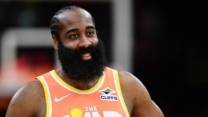 Mar 24, 2026; Cleveland, Ohio, USA; Cleveland Cavaliers guard James Harden (1) during a free throw attempt during the second half against the Orlando Magic at Rocket Arena. Mandatory Credit: David Dermer-Imagn Images