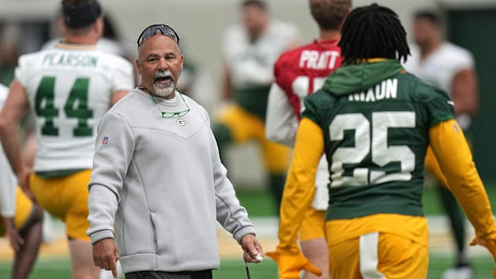 Green Bay Packers assistant head coach/special teams coordinator Rich Bisaccia is shown during organized team activities in 2024.