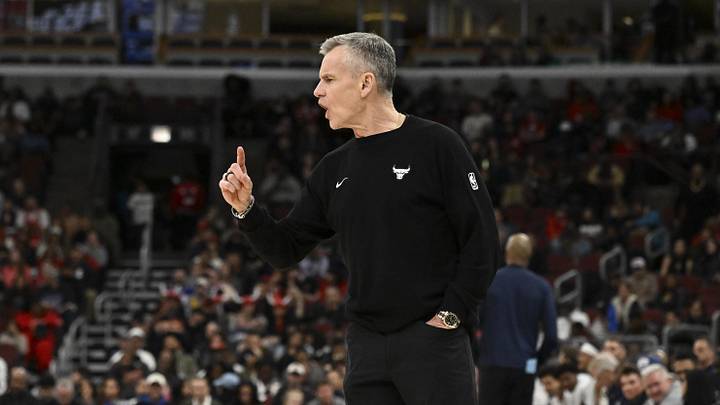 Apr 10, 2026; Chicago, Illinois, USA;  Chicago Bulls Head Coach Billy Donovan directs his team against the Orlando Magic during the first half at the United Center. Mandatory Credit: Matt Marton-Imagn Images