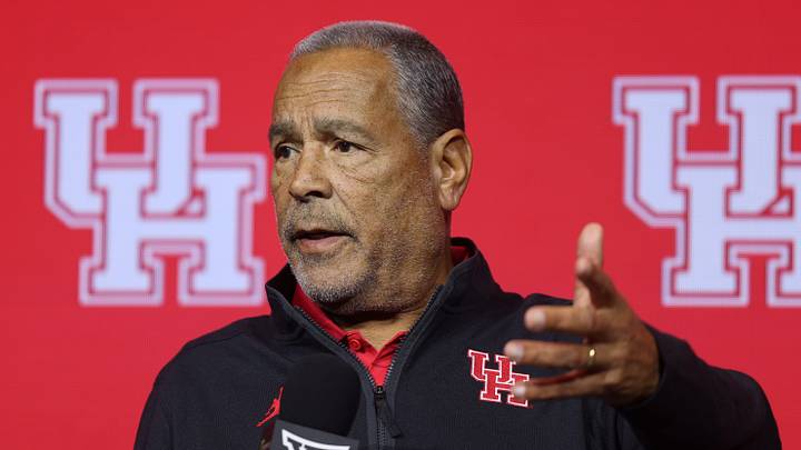 Oct 21, 2026; Kansas City, MO, USA; Houston coach Kelvin Sampson is interviewed during the big 12 Media Days at T-Mobile Center. Mandatory Credit: William Purnell-Imagn Images Oct 21, 2026; Kansas City, MO, USA; Houston coach Kelvin Sampson is interviewed during the big 12 Media Days at T-Mobile Center. Mandatory Credit: William Purnell-Imagn Images
