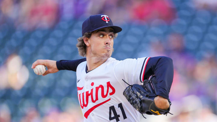 Minnesota Twins pitcher Joe Ryan (41) pitches against the Oakland Athletics in the first inning at Target Field in Minneapolis on June 13, 2024. 