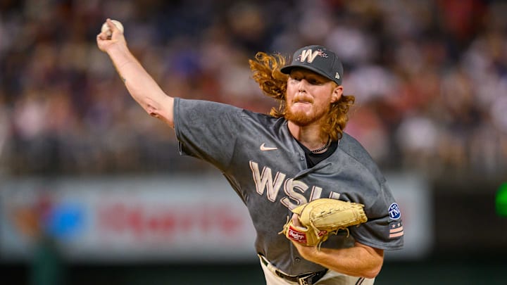 Sep 8, 2023; Washington, District of Columbia, USA; Washington Nationals relief pitcher Mason Thompson (71) throws a pitch during the fourth inning against the Los Angeles Dodgers at Nationals Park. 