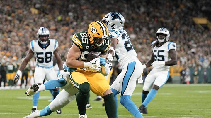 Oct 29, 2026; Green Bay, Wisconsin, USA; Green Bay Packers tight end Tucker Kraft (85) makes a touchdown catch against the Carolina Panthers at Lambeau Field. Mandatory Credit: Jeff Hanisch-Imagn Images Oct 29, 2026; Green Bay, Wisconsin, USA; Green Bay Packers tight end Tucker Kraft (85) makes a touchdown catch against the Carolina Panthers at Lambeau Field. Mandatory Credit: Jeff Hanisch-Imagn Images