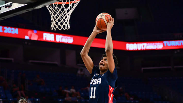 Chris Cenac Jr. dunks the ball for Team USA at the FIBA U17 Basketball World Cup.