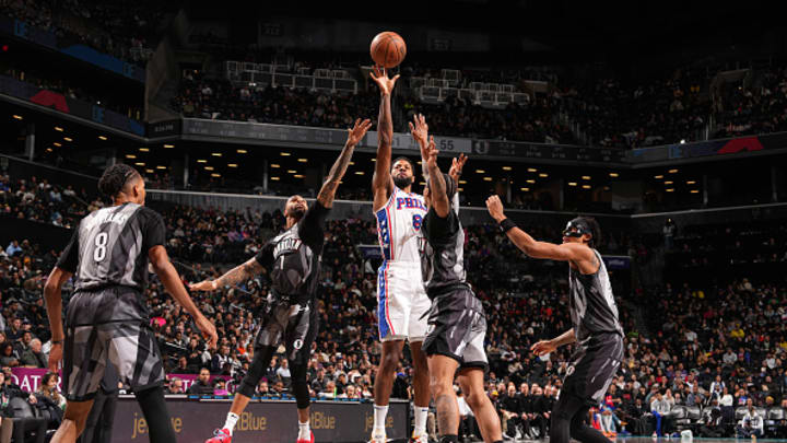 Paul George takes a shot against the Brooklyn Nets.
