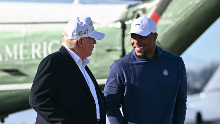 President Donald Trump and Saquon Barkley talk Sunday.