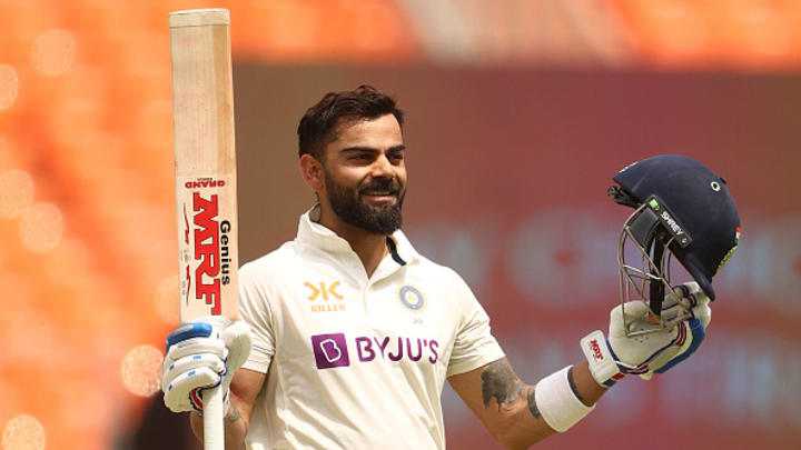 Virat Kohli celebrates a century against Australia in 2023.