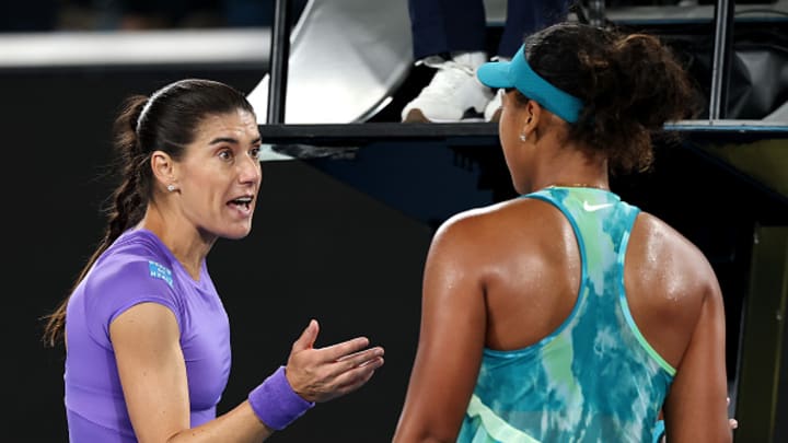 Cirstea (left) and Osaka (right) exchanged words at the net after a tightly contested match. 
