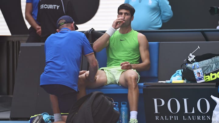 Alcaraz controversially received medical treatment for what appeared to be muscle cramps during his five-set win over Zverev. 