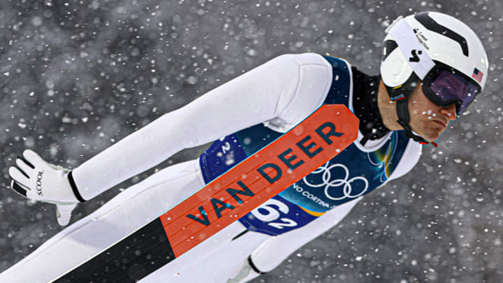 Ben Loomis overcame leaf blower interference to finished 10th in the Nordic Combined ski jump.