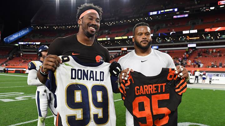 Pat McAfee shared Aaron Donald’s response to seeing Myles Garrett join the Rams in a blockbuster deal. Pat McAfee shared Aaron Donald’s response to seeing Myles Garrett join the Rams in a blockbuster deal.