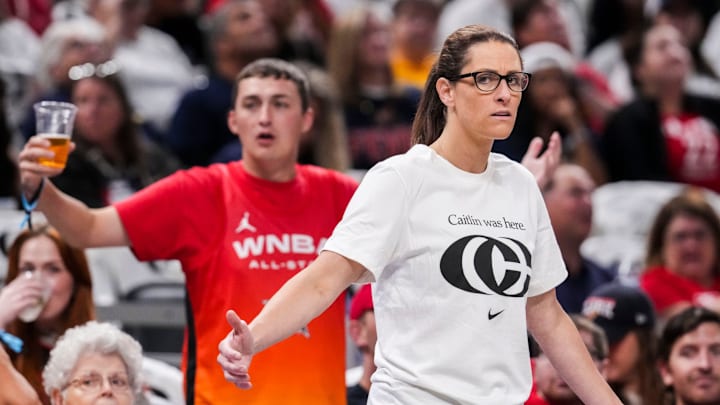 Stephanie White was wearing Caitlin Clark’s logo on Tuesday.