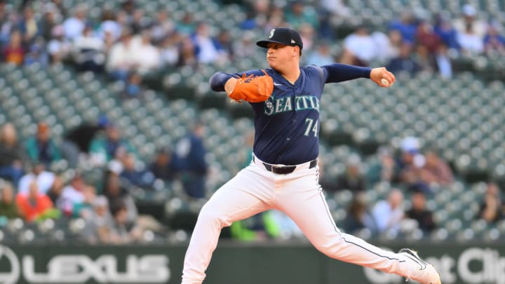 Seattle Mariners starting pitcher Jhonathan Diaz (74) pitches to the Chicago White Sox during the first inning at T-Mobile Park on June 11.